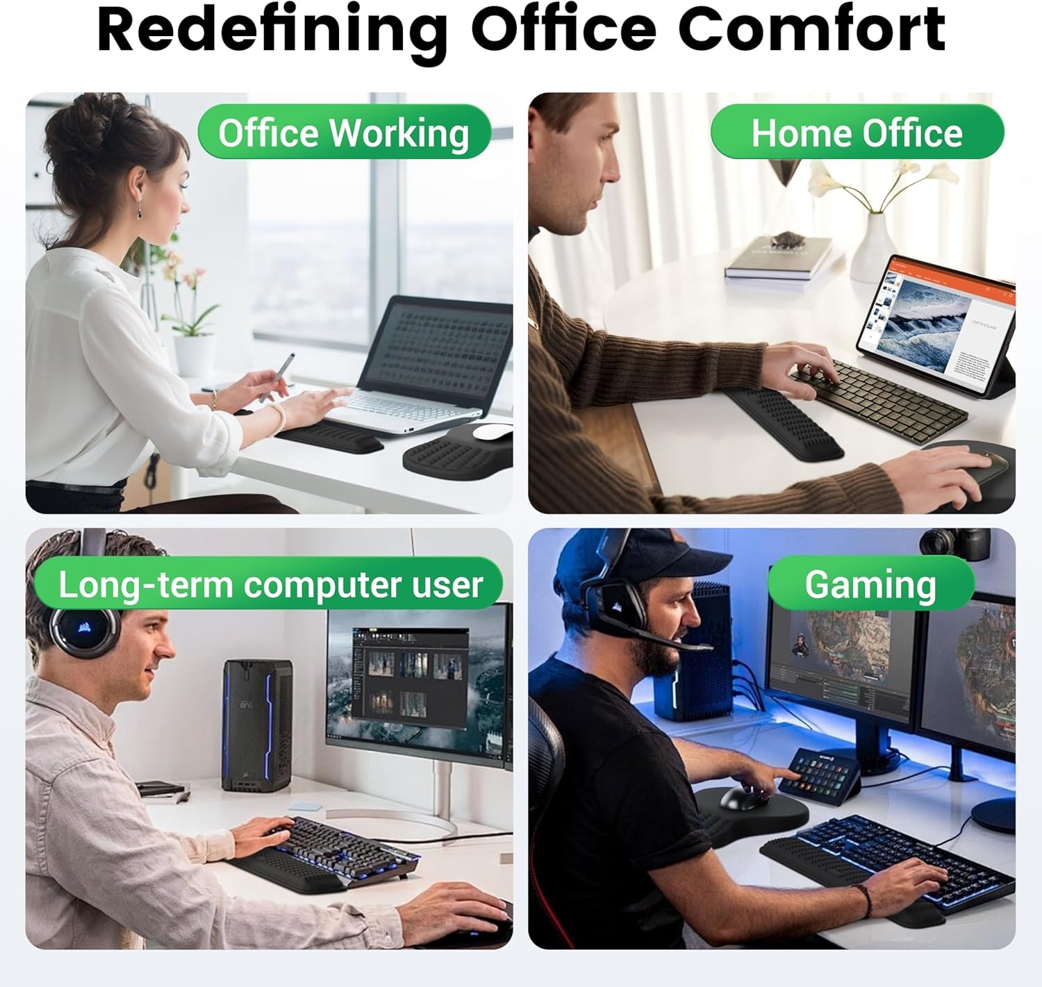 image:imageMEKASS Ergonomic Mouse Pad and Keyboard Wrist Rest Set Super Soft Memory Foam Desk Wrist Support for Computer Keyboard NonSlip Arm Palm Rests Cushion for Typing Gaming Office Light Pink MarbleMk01black
