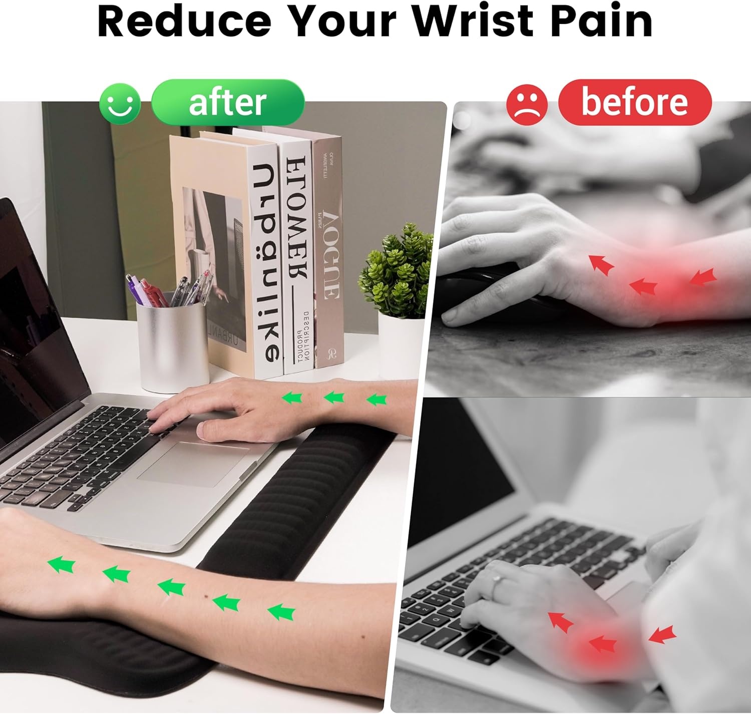 image:imageMEKASS Ergonomic Mouse Pad and Keyboard Wrist Rest Set Super Soft Memory Foam Desk Wrist Support for Computer Keyboard NonSlip Arm Palm Rests Cushion for Typing Gaming Office Light Pink MarbleMk01black