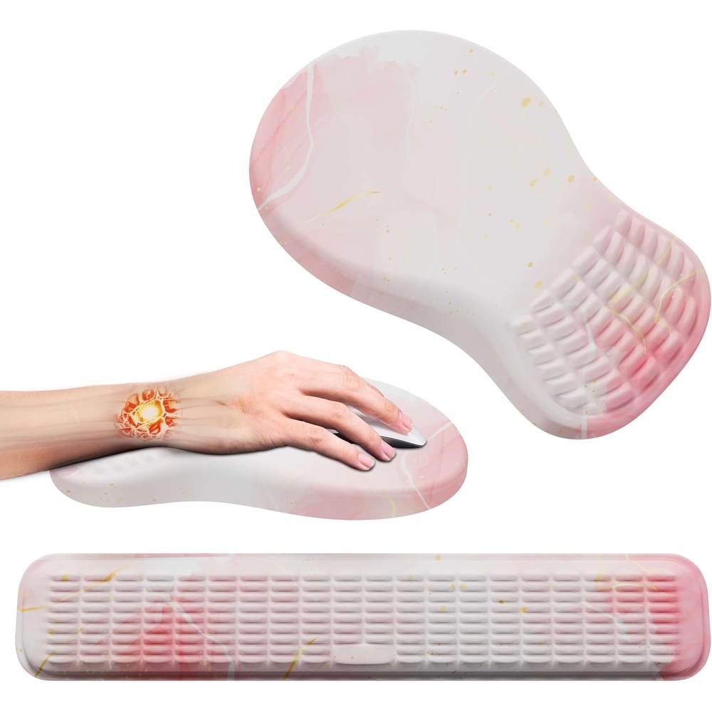 image:imageMEKASS Ergonomic Mouse Pad and Keyboard Wrist Rest Set Super Soft Memory Foam Desk Wrist Support for Computer Keyboard NonSlip Arm Palm Rests Cushion for Typing Gaming Office Light Pink MarbleMk09light Pink Marble