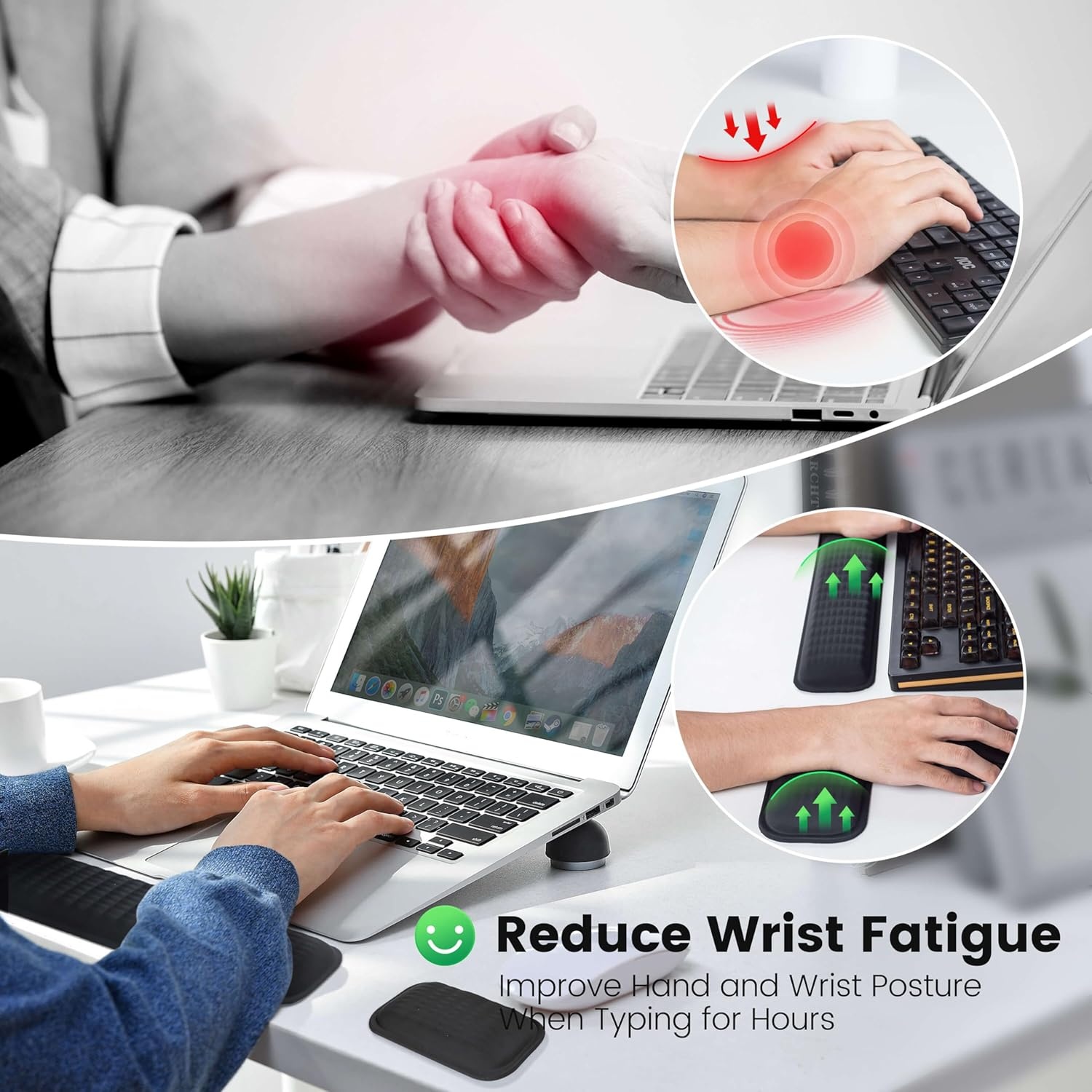 image:imageMEKASS Ergonomic Mouse Wrist Rest Premium Memory Foam Mouse Wrist Pad Support Relieve Wrist Pain for Long Hours of Work Gaming Classic BlackBlack