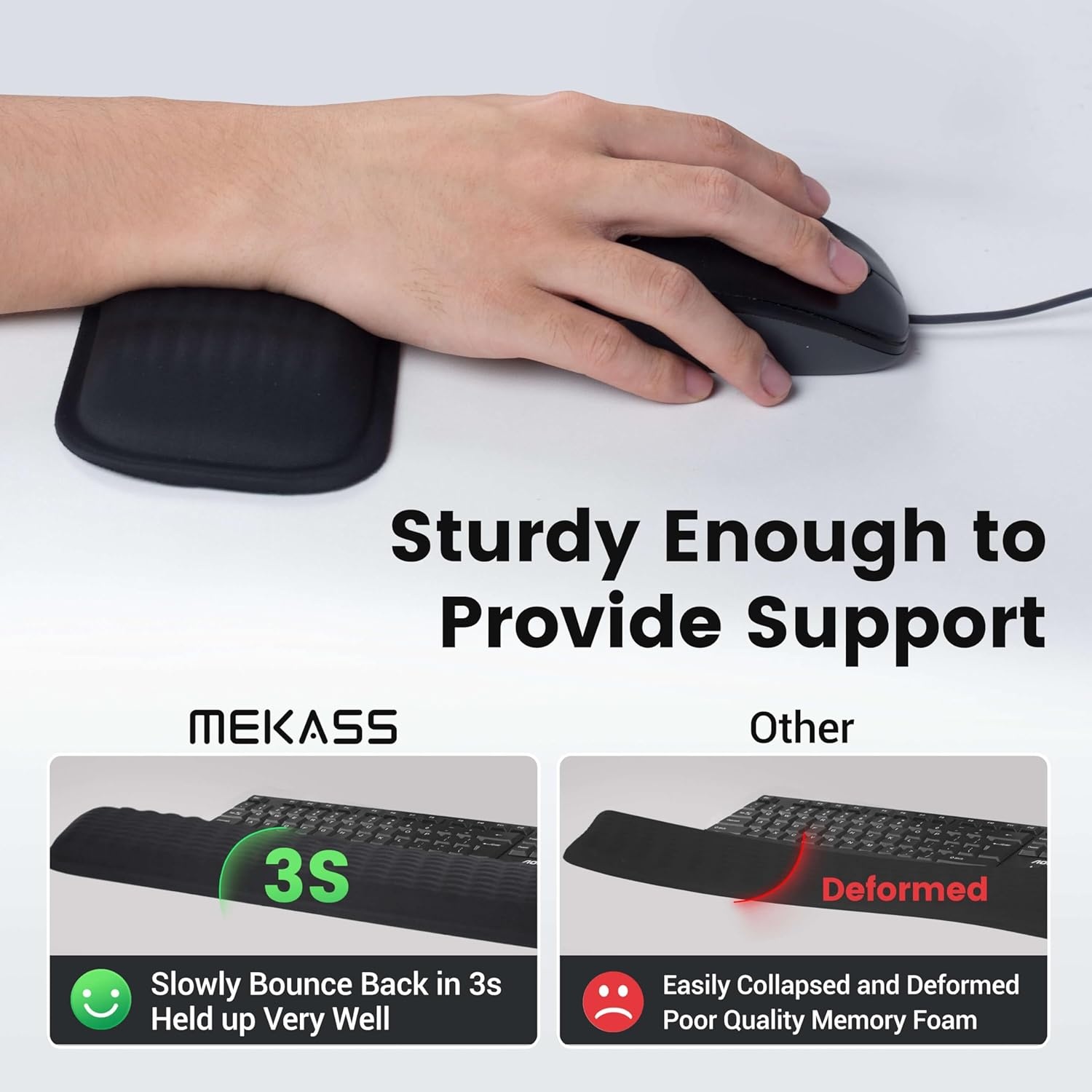 image:imageMEKASS Ergonomic Mouse Wrist Rest Premium Memory Foam Mouse Wrist Pad Support Relieve Wrist Pain for Long Hours of Work Gaming Classic BlackBlack