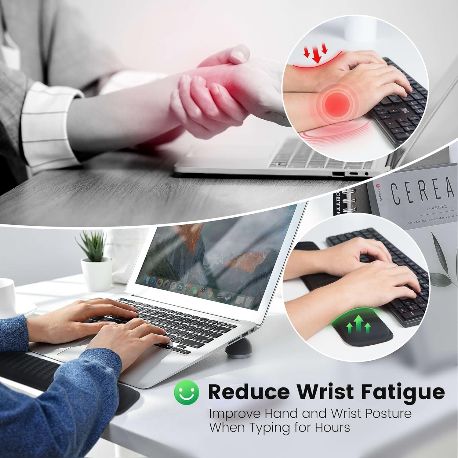 image:imageMEKASS Ergonomic Mouse Wrist Rest Premium Memory Foam Mouse Wrist Pad Support Relieve Wrist Pain for Long Hours of Work Gaming Classic BlackGray