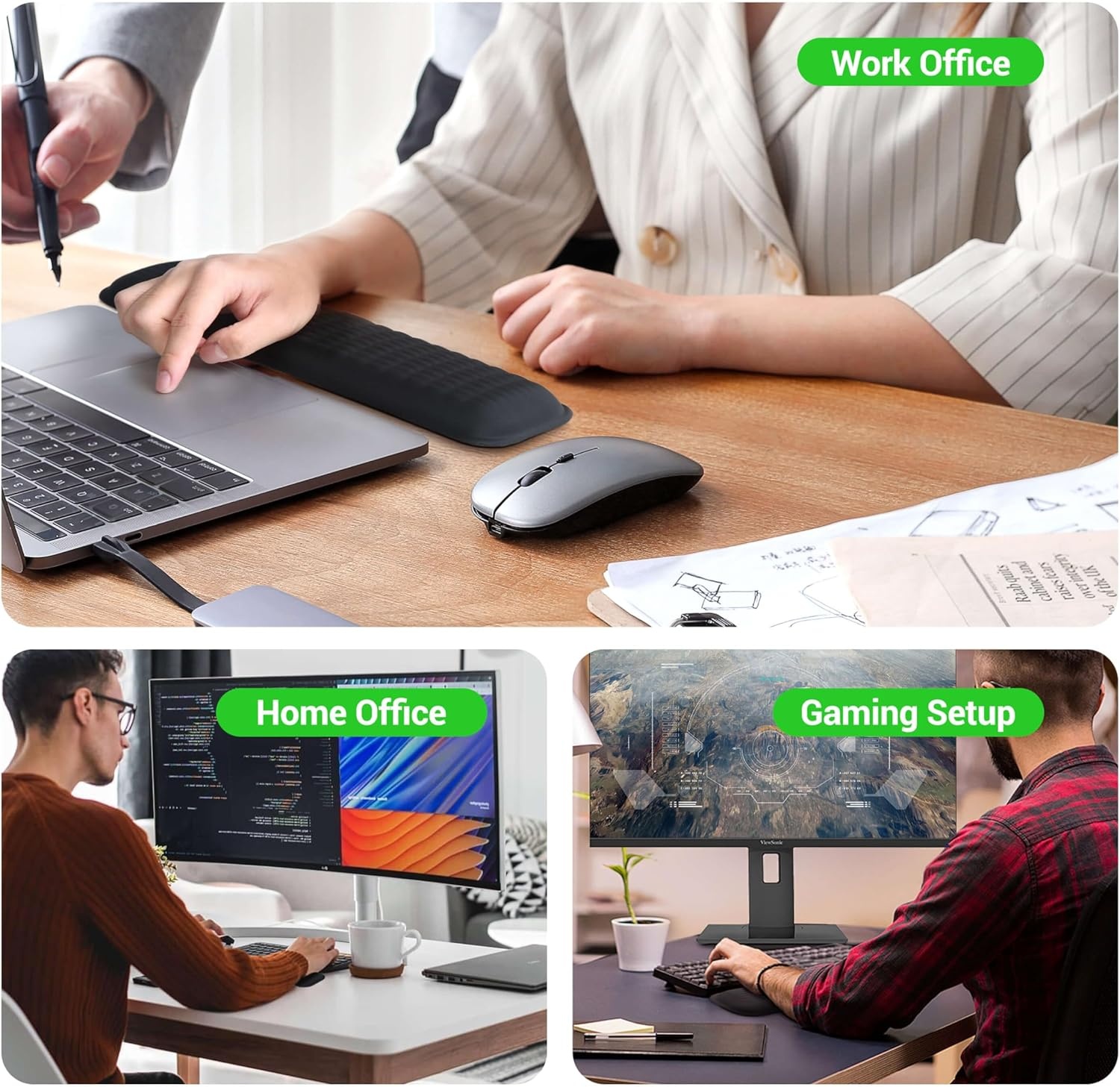 image:imageMEKASS Ergonomic Mouse Wrist Rest Premium Memory Foam Mouse Wrist Pad Support Relieve Wrist Pain for Long Hours of Work Gaming Classic BlackGray