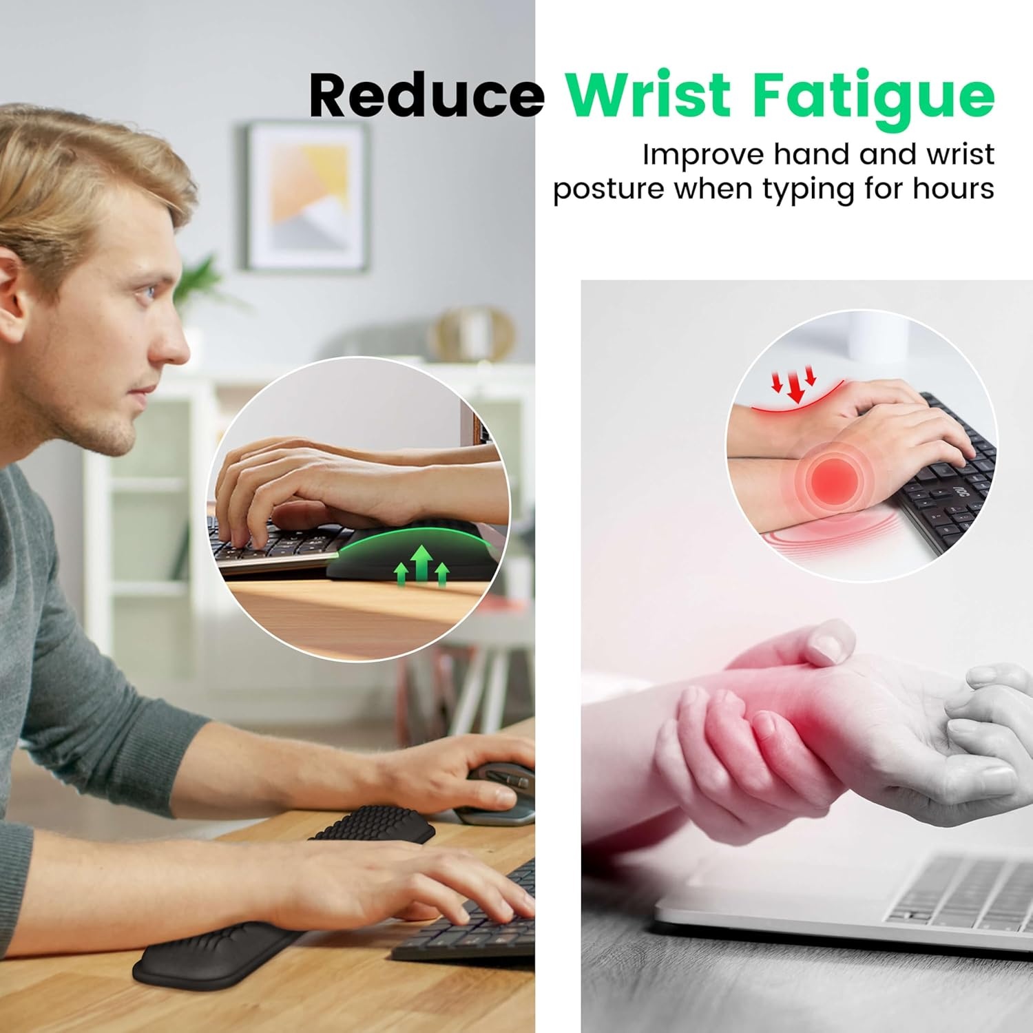 image:imageMEKASS Ergonomic Mouse Wrist Rest Premium Memory Foam Mouse Wrist Pad Support Relieve Wrist Pain for Long Hours of Work Gaming Classic BlackLight Blue