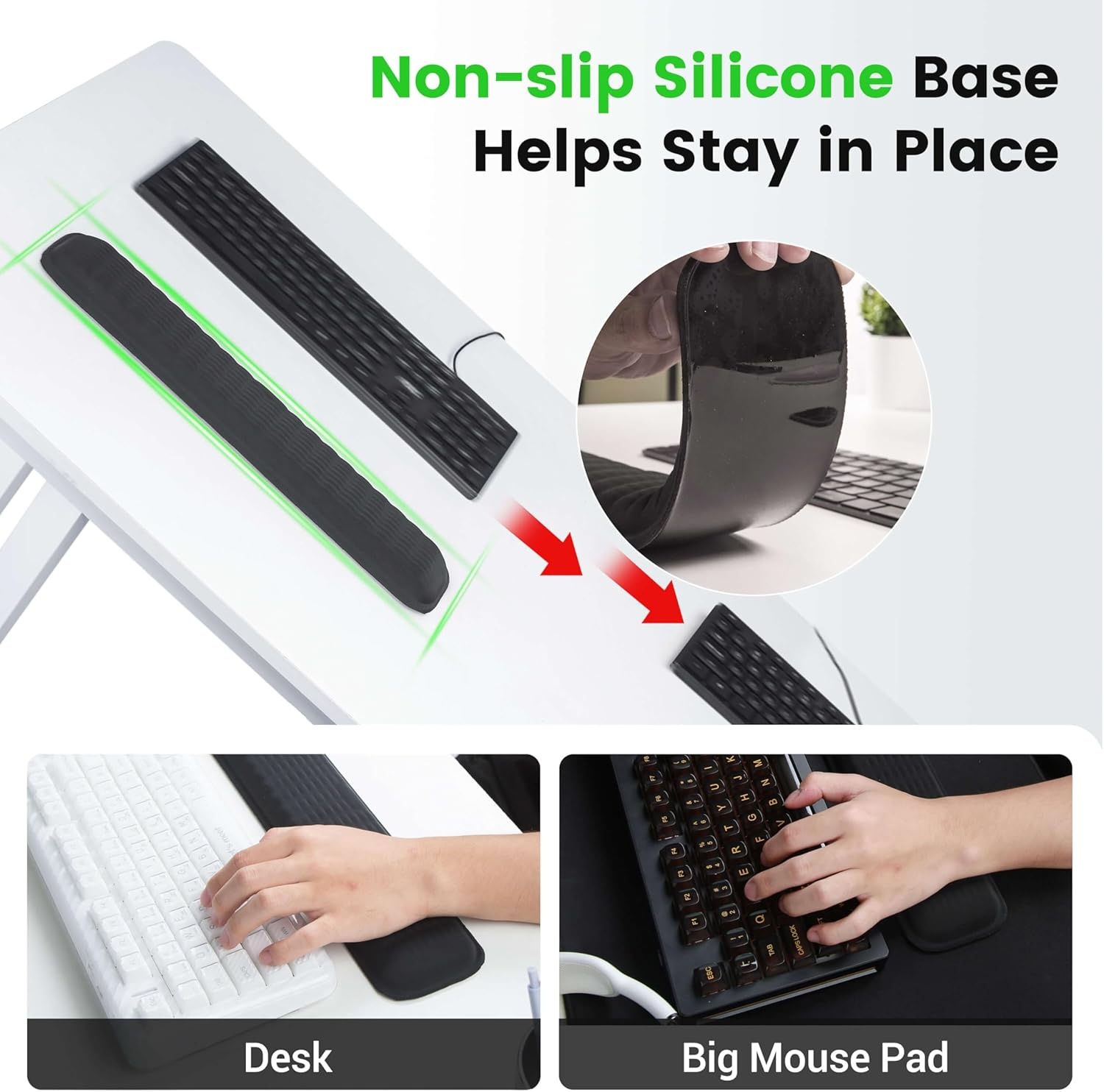 image:imageMEKASS Ergonomic Mouse Wrist Rest Premium Memory Foam Mouse Wrist Pad Support Relieve Wrist Pain for Long Hours of Work Gaming Classic BlackLight Gray