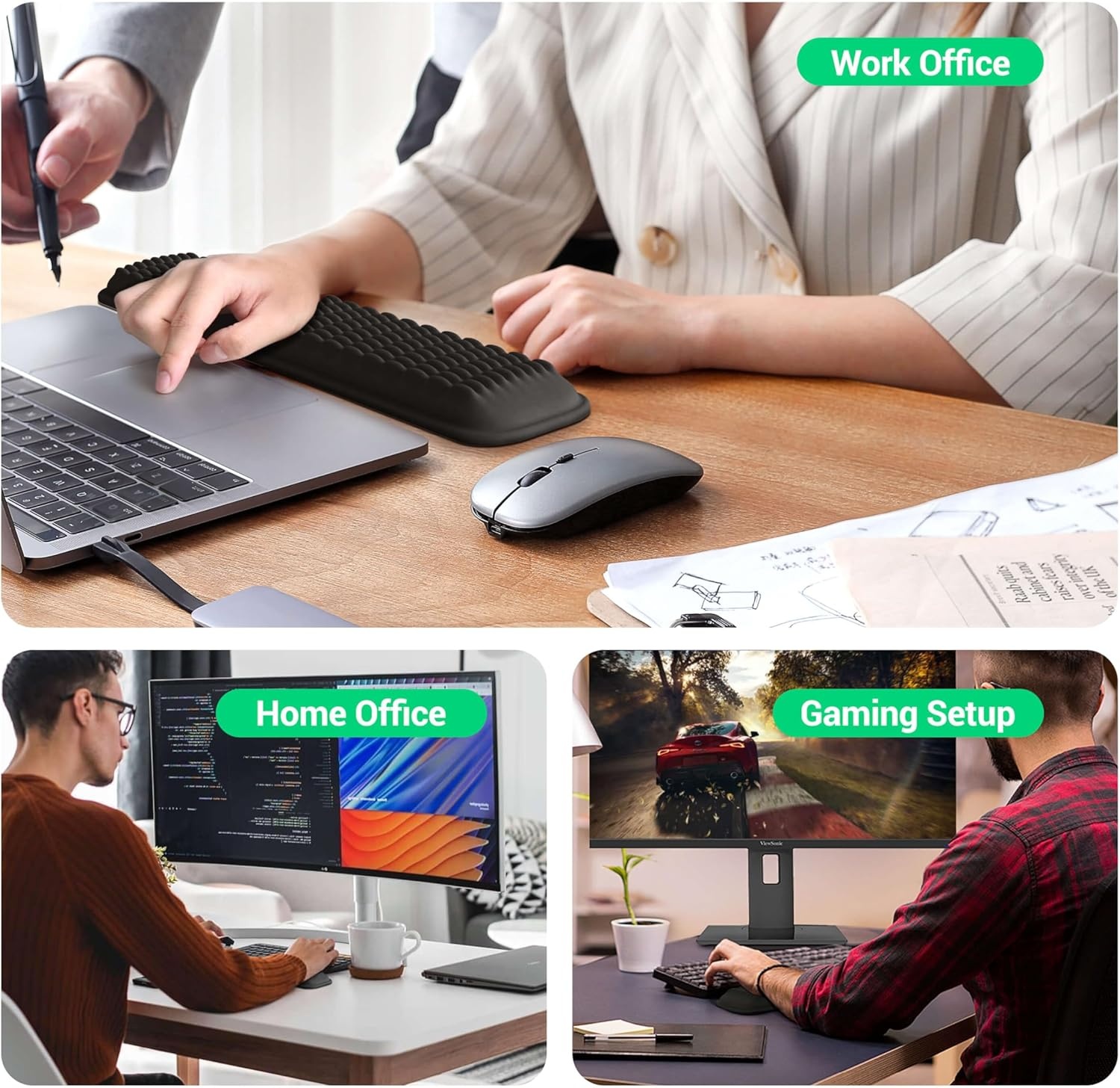 image:imageMEKASS Ergonomic Mouse Wrist Rest Premium Memory Foam Mouse Wrist Pad Support Relieve Wrist Pain for Long Hours of Work Gaming Classic BlackPink