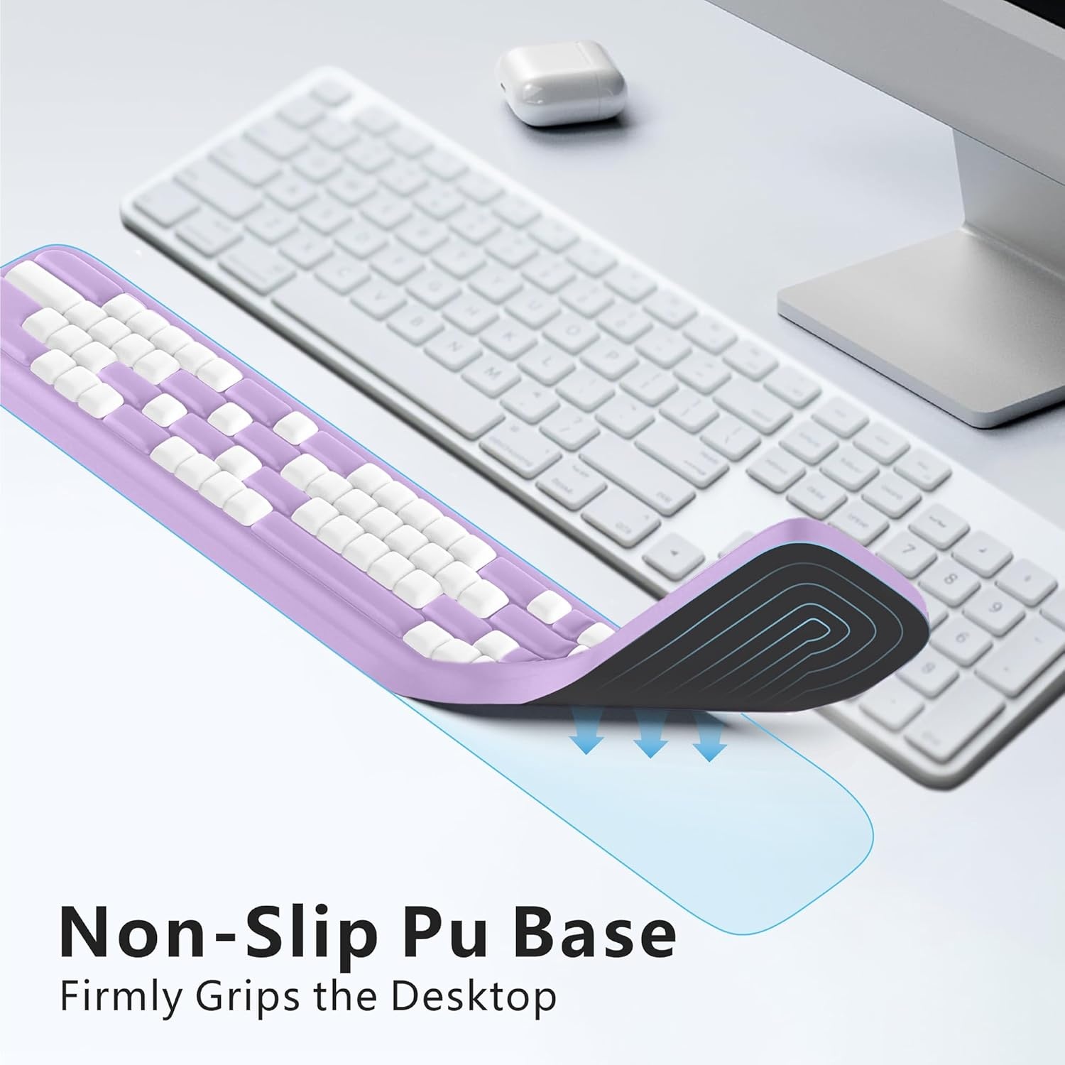 image:imageMEKASS Keyboard Wrist Rest Ergonomic Wrist Pad Soft Memory Foam Keyboard Hand Rest with NonSlip Base Easy Typing Pain Relief Comfort Support for Office Work Gaming Accessories Purple WhitePurple White