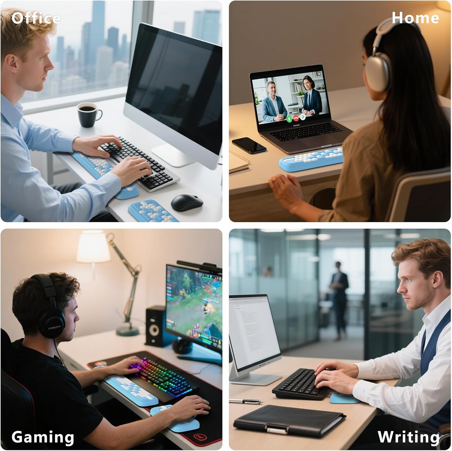 image:imageMEKASS Keyboard Wrist Rest Ergonomic Wrist Pad Soft Memory Foam Keyboard Hand Rest with NonSlip Base Easy Typing Pain Relief Comfort Support for Office Work Gaming Accessories Purple WhiteBlue White