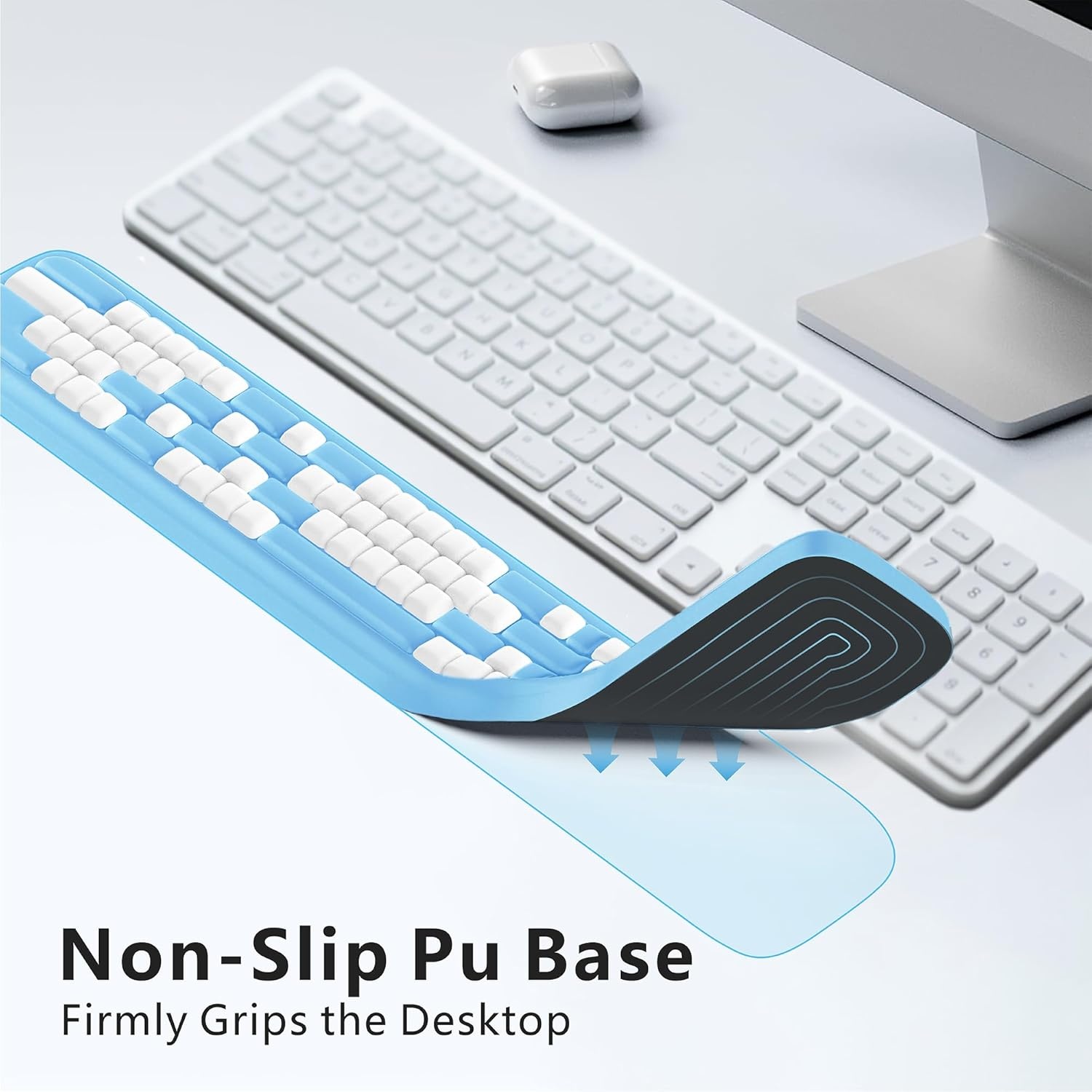 image:imageMEKASS Keyboard Wrist Rest Ergonomic Wrist Pad Soft Memory Foam Keyboard Hand Rest with NonSlip Base Easy Typing Pain Relief Comfort Support for Office Work Gaming Accessories Purple WhiteBlue White