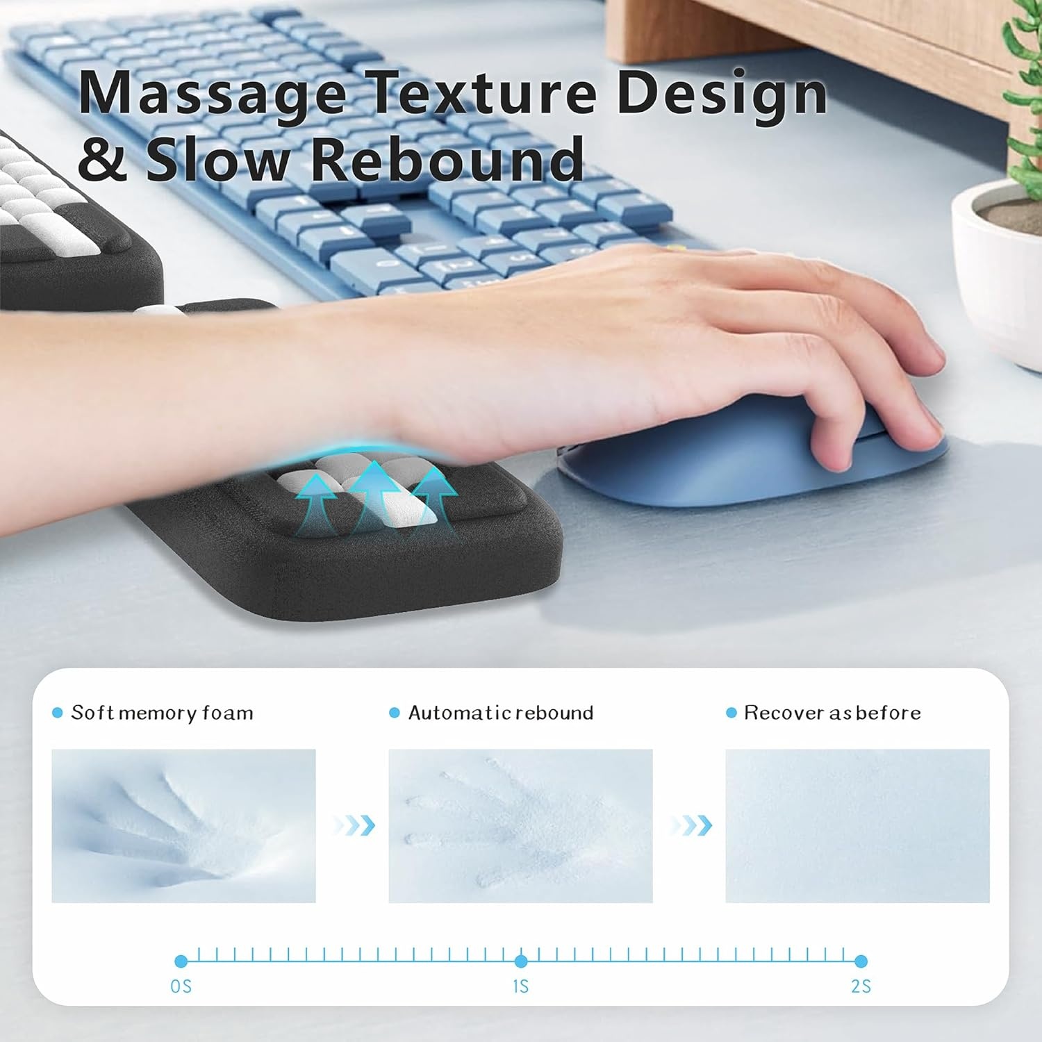 image:imageMEKASS Keyboard Wrist Rest Ergonomic Wrist Pad Soft Memory Foam Keyboard Hand Rest with NonSlip Base Easy Typing Pain Relief Comfort Support for Office Work Gaming Accessories Purple WhiteBlack White