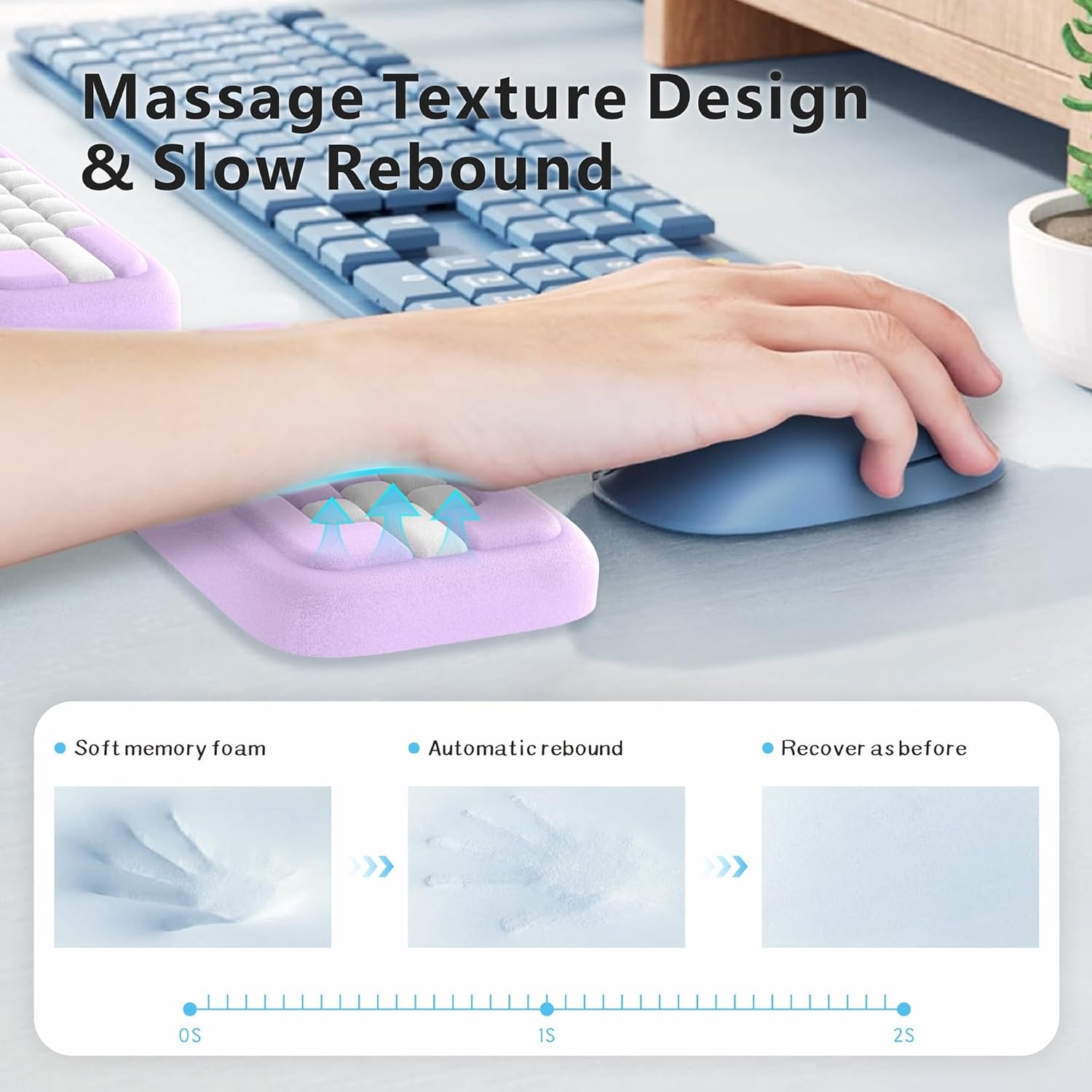 image:imageMEKASS Keyboard Wrist Rest Ergonomic Wrist Pad Soft Memory Foam Keyboard Hand Rest with NonSlip Base Easy Typing Pain Relief Comfort Support for Office Work Gaming Accessories Purple WhitePurple White