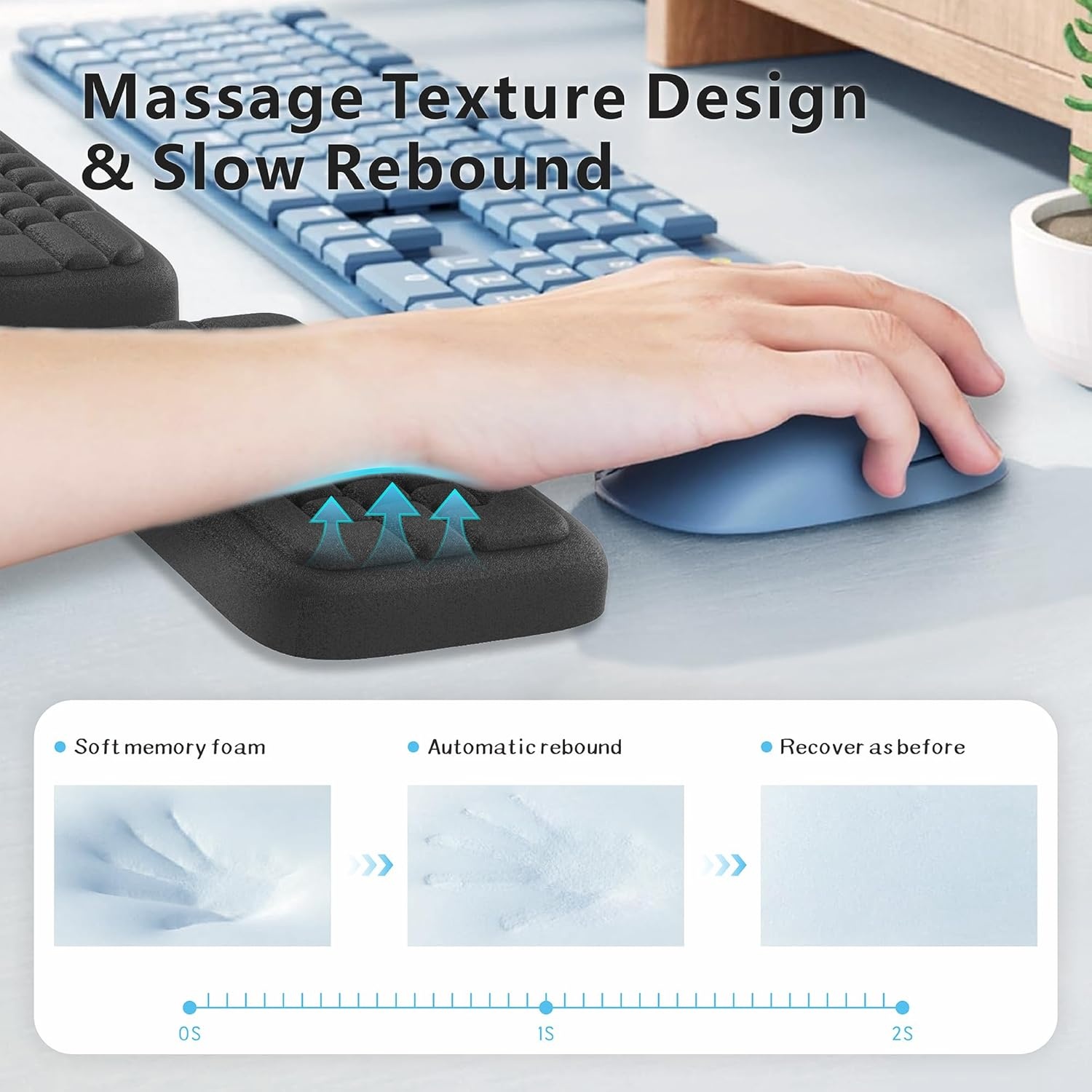 image:imageMEKASS Keyboard Wrist Rest Ergonomic Wrist Pad Soft Memory Foam Keyboard Hand Rest with NonSlip Base Easy Typing Pain Relief Comfort Support for Office Work Gaming Accessories Purple WhiteClassic Black