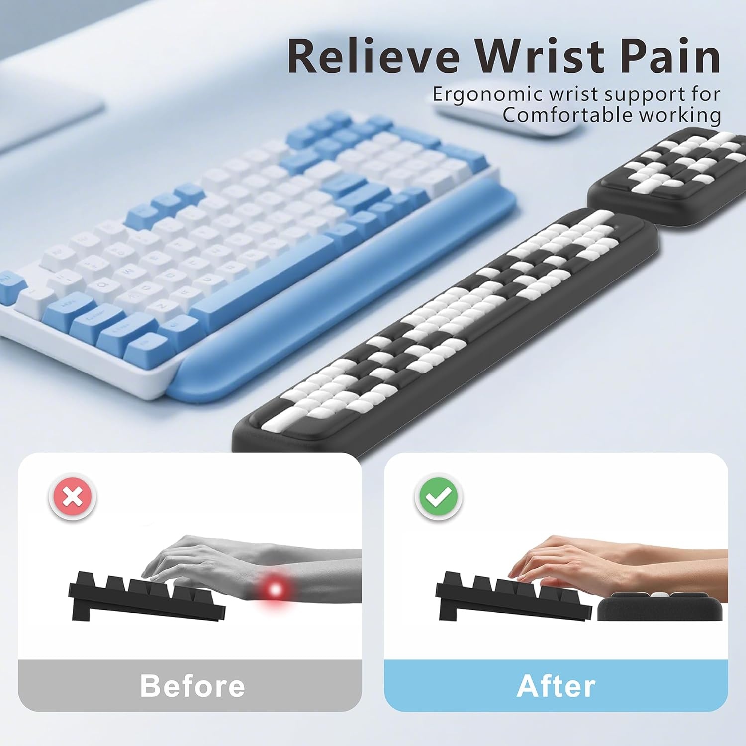 image:imageMEKASS Keyboard Wrist Rest Ergonomic Wrist Pad Soft Memory Foam Keyboard Hand Rest with NonSlip Base Easy Typing Pain Relief Comfort Support for Office Work Gaming Accessories Purple WhiteBlack White
