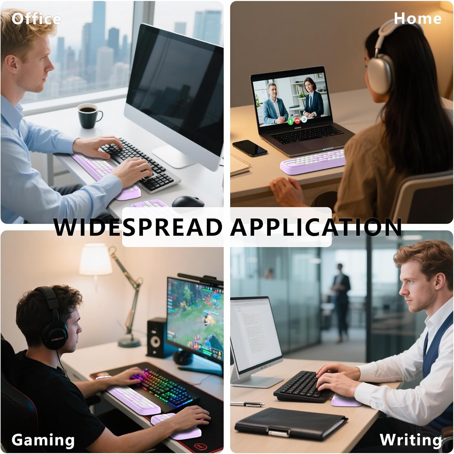 image:imageMEKASS Keyboard Wrist Rest Ergonomic Wrist Pad Soft Memory Foam Keyboard Hand Rest with NonSlip Base Easy Typing Pain Relief Comfort Support for Office Work Gaming Accessories Purple WhitePurple White