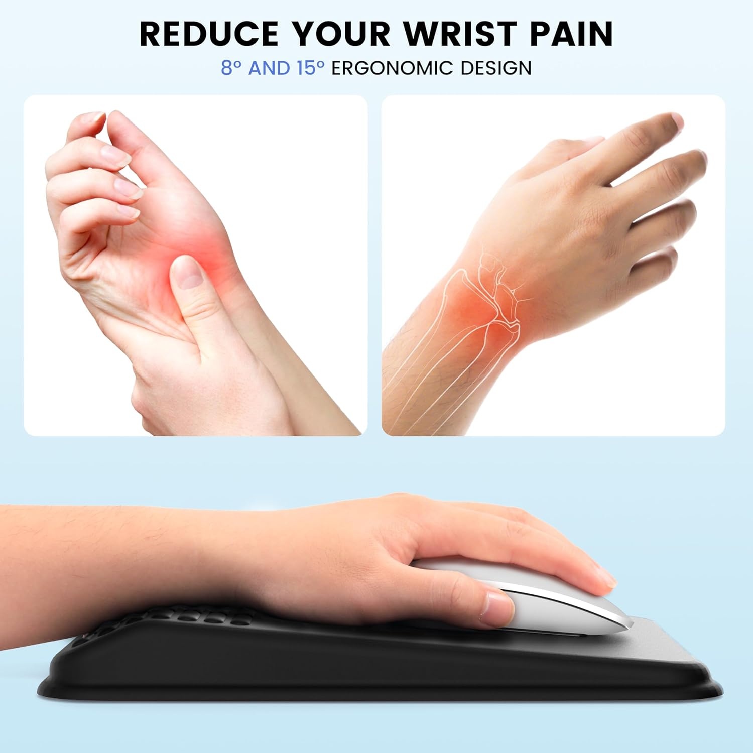 image:imageMEKASS Mouse Pad with Wrist Rest Ergonomic Slope Mousepad for Carpal Tunnel Pain Relief Memory Foam Desk Computer Wrist Support Mouse Pad with for Office Home PurpleClassic Black