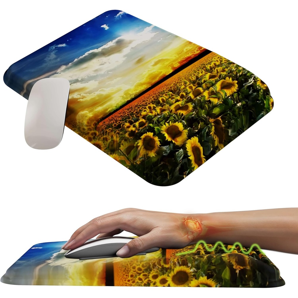 image:imageMEKASS Mouse Pad with Wrist Rest Ergonomic Slope Mousepad for Carpal Tunnel Pain Relief Memory Foam Desk Computer Wrist Support Mouse Pad with for Office Home PurpleSunflower