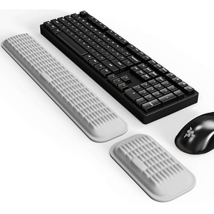 image:imageMEKASS Ergonomic Wrist Rest for Keyboard and Mouse Soft Memory Foam Keyboard Wrist Rest Set with NonSlip Silicone Base Easy Typing Pain Relief Comfort for Office Work Gaming BlueLight Gray