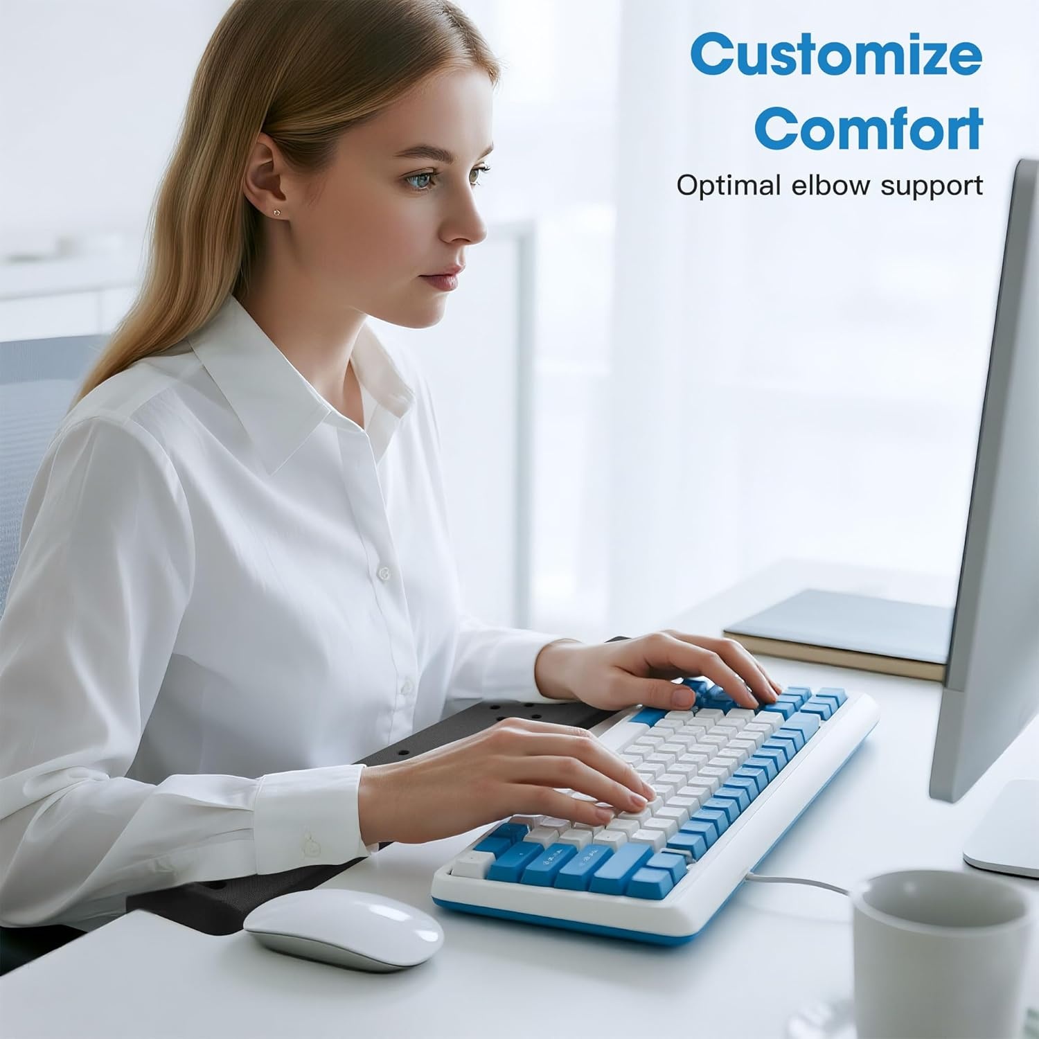 image:imageMEKASS LShaped Desk Elbow Pad for Desk Memory Foam Elbow Support Padding with NonSlip 2Piece Ergonomic Desk Edge Cushion Wrist Comfort Support for Office Home Diamond BlackLong Dimpled Black