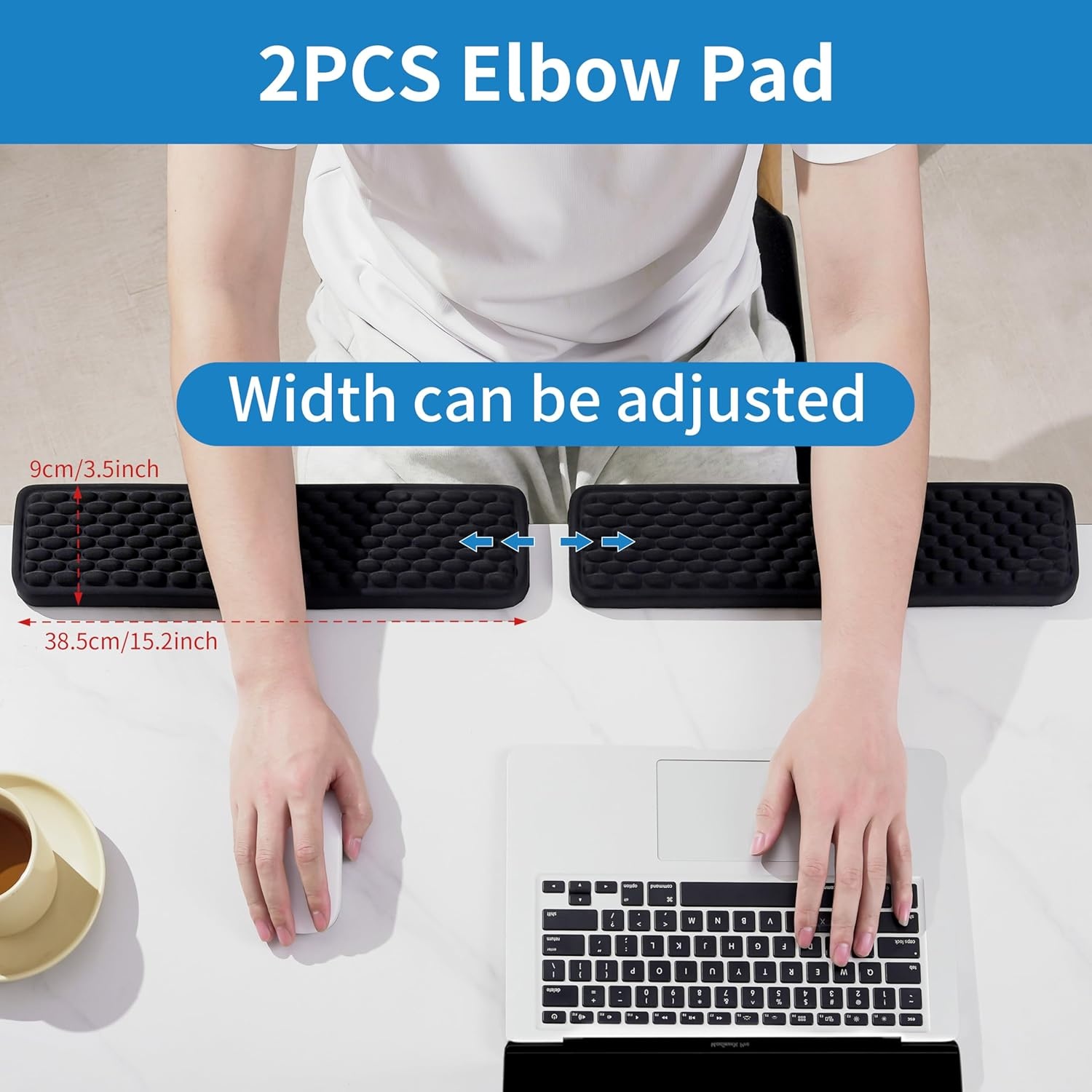 image:imageMEKASS LShaped Desk Elbow Pad for Desk Memory Foam Elbow Support Padding with NonSlip 2Piece Ergonomic Desk Edge Cushion Wrist Comfort Support for Office Home Diamond BlackOval Black