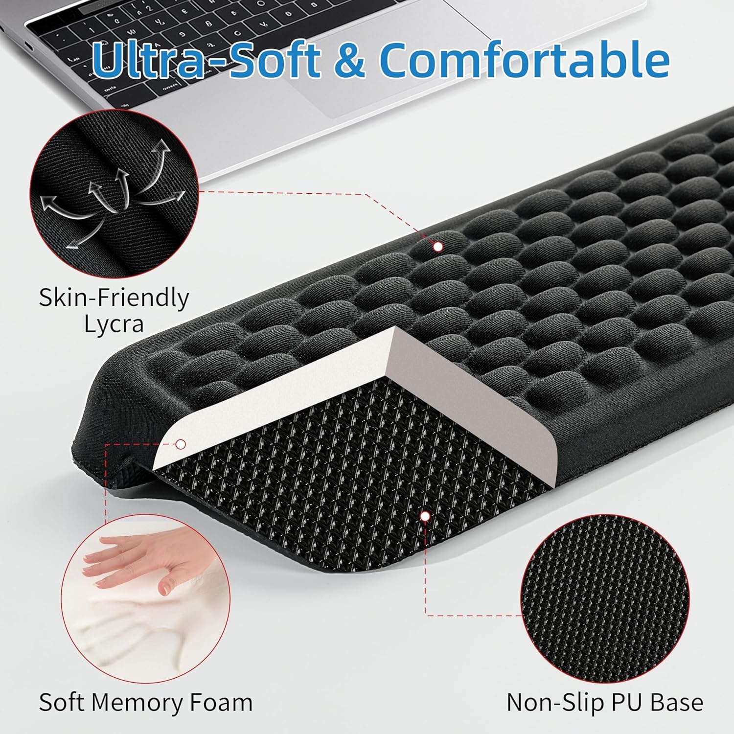 image:imageMEKASS LShaped Desk Elbow Pad for Desk Memory Foam Elbow Support Padding with NonSlip 2Piece Ergonomic Desk Edge Cushion Wrist Comfort Support for Office Home Diamond BlackOval Black