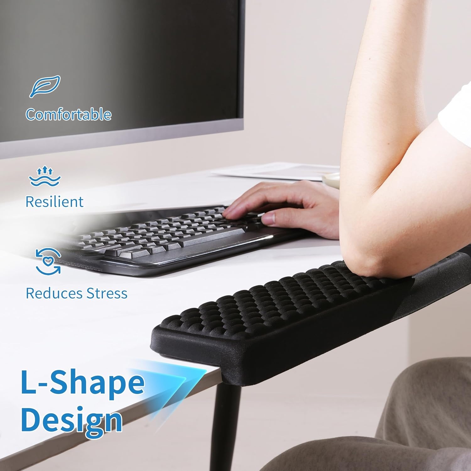 image:imageMEKASS LShaped Desk Elbow Pad for Desk Memory Foam Elbow Support Padding with NonSlip 2Piece Ergonomic Desk Edge Cushion Wrist Comfort Support for Office Home Diamond BlackOval Black