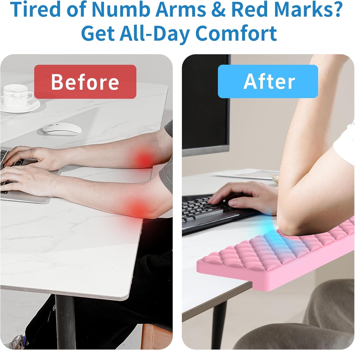 image:imageMEKASS LShaped Desk Elbow Pad for Desk Memory Foam Elbow Support Padding with NonSlip 2Piece Ergonomic Desk Edge Cushion Wrist Comfort Support for Office Home Diamond BlackDiamond Pink