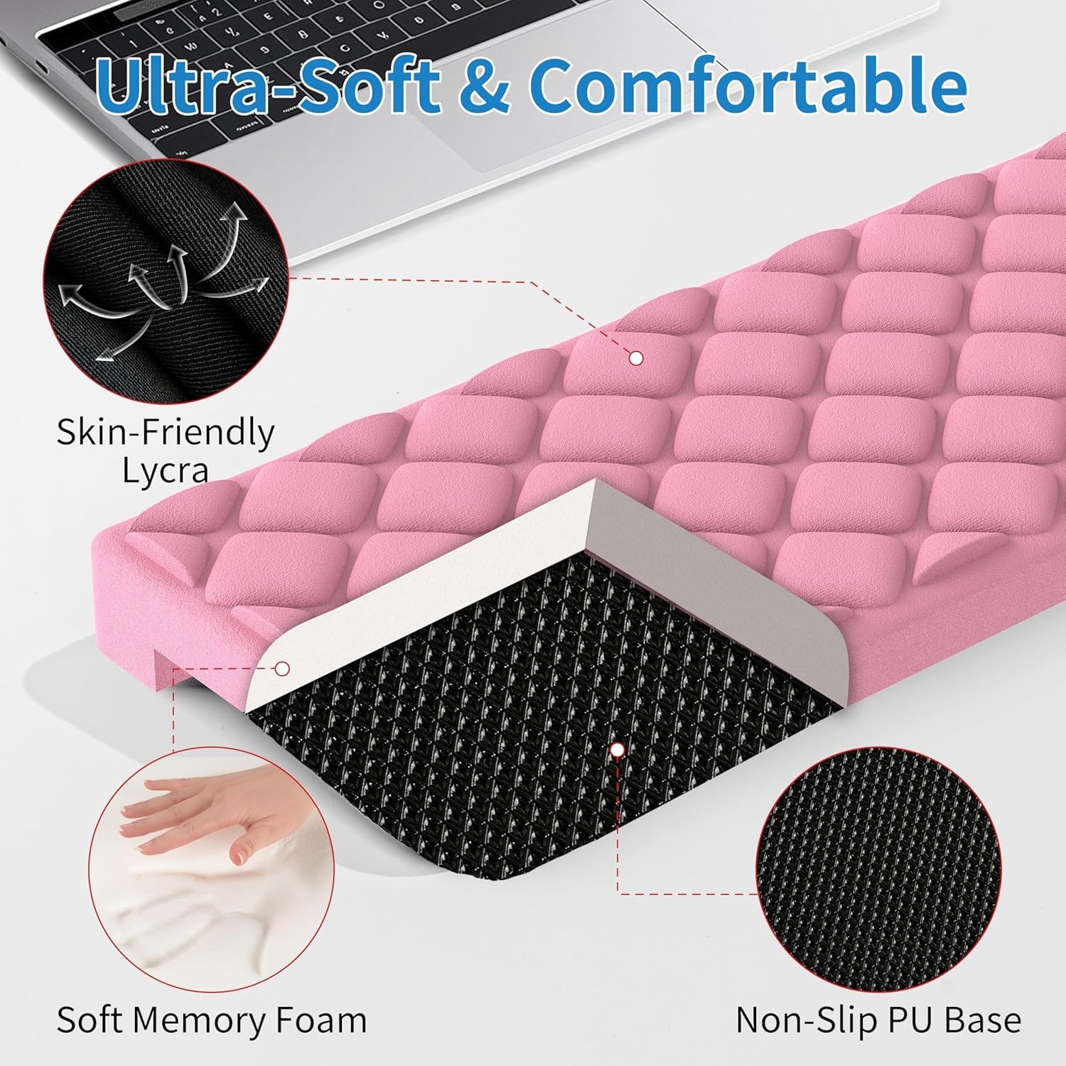 image:imageMEKASS LShaped Desk Elbow Pad for Desk Memory Foam Elbow Support Padding with NonSlip 2Piece Ergonomic Desk Edge Cushion Wrist Comfort Support for Office Home Diamond BlackDiamond Pink