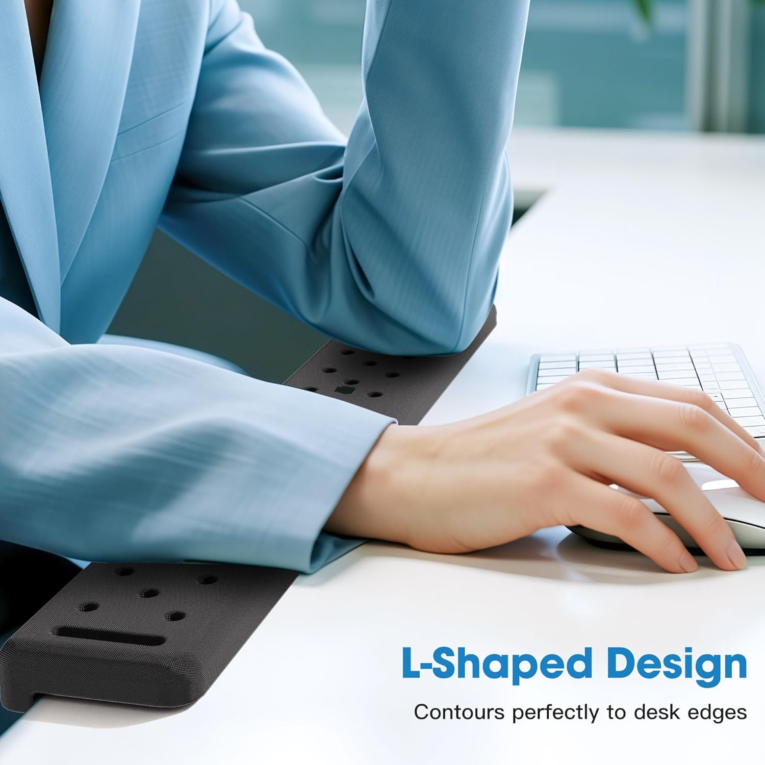image:imageMEKASS LShaped Desk Elbow Pad for Desk Memory Foam Elbow Support Padding with NonSlip 2Piece Ergonomic Desk Edge Cushion Wrist Comfort Support for Office Home Diamond BlackLong Dimpled Black