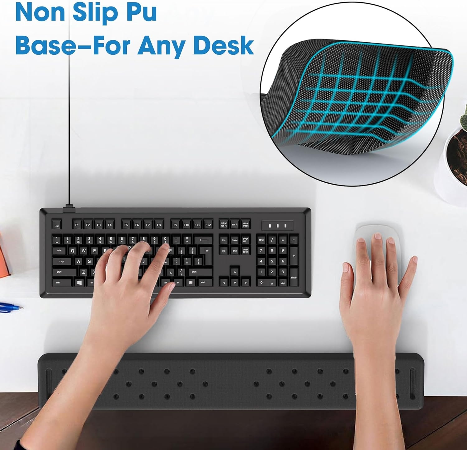 image:imageMEKASS LShaped Desk Elbow Pad for Desk Memory Foam Elbow Support Padding with NonSlip 2Piece Ergonomic Desk Edge Cushion Wrist Comfort Support for Office Home Diamond BlackLong Dimpled Black