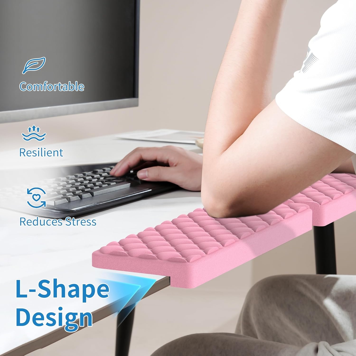 image:imageMEKASS LShaped Desk Elbow Pad for Desk Memory Foam Elbow Support Padding with NonSlip 2Piece Ergonomic Desk Edge Cushion Wrist Comfort Support for Office Home Diamond BlackDiamond Pink