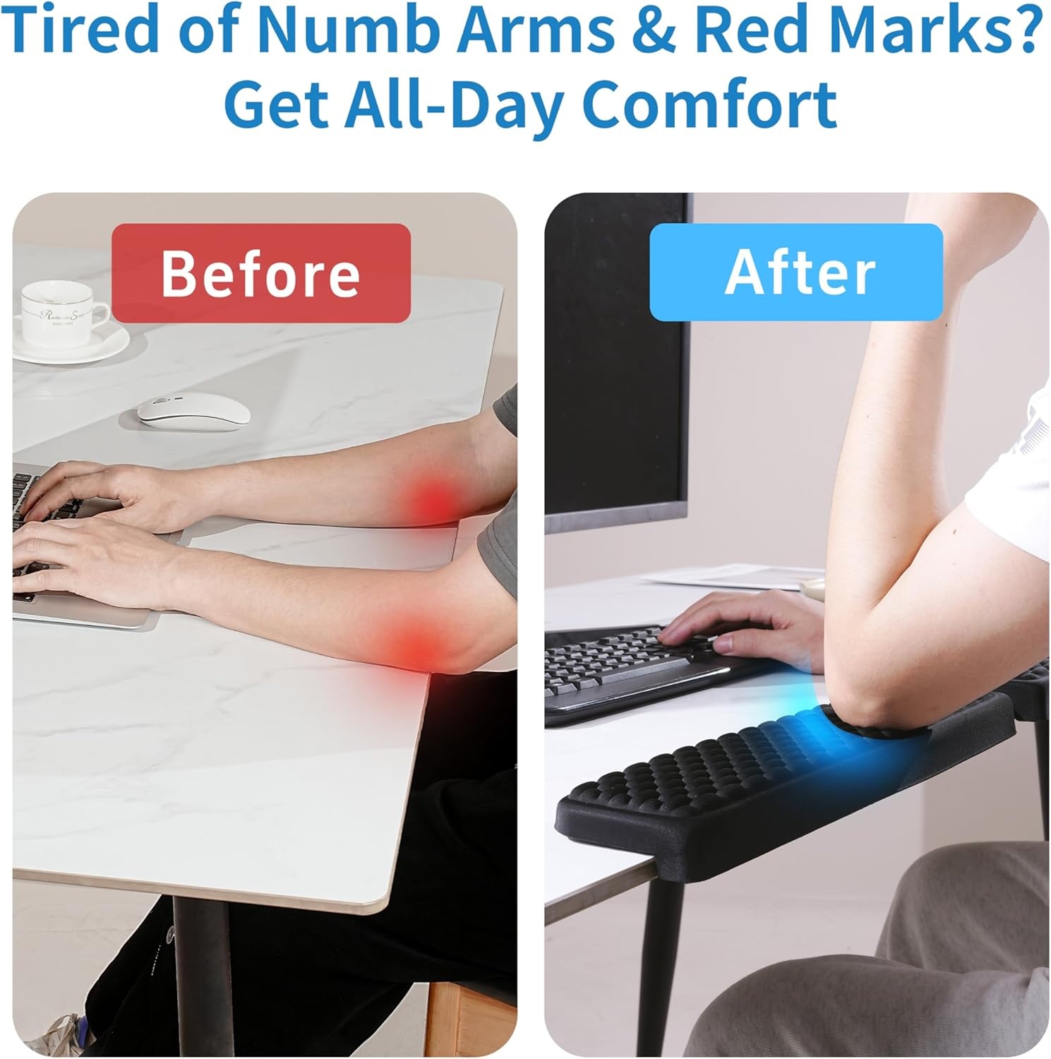 image:imageMEKASS LShaped Desk Elbow Pad for Desk Memory Foam Elbow Support Padding with NonSlip 2Piece Ergonomic Desk Edge Cushion Wrist Comfort Support for Office Home Diamond BlackOval Black