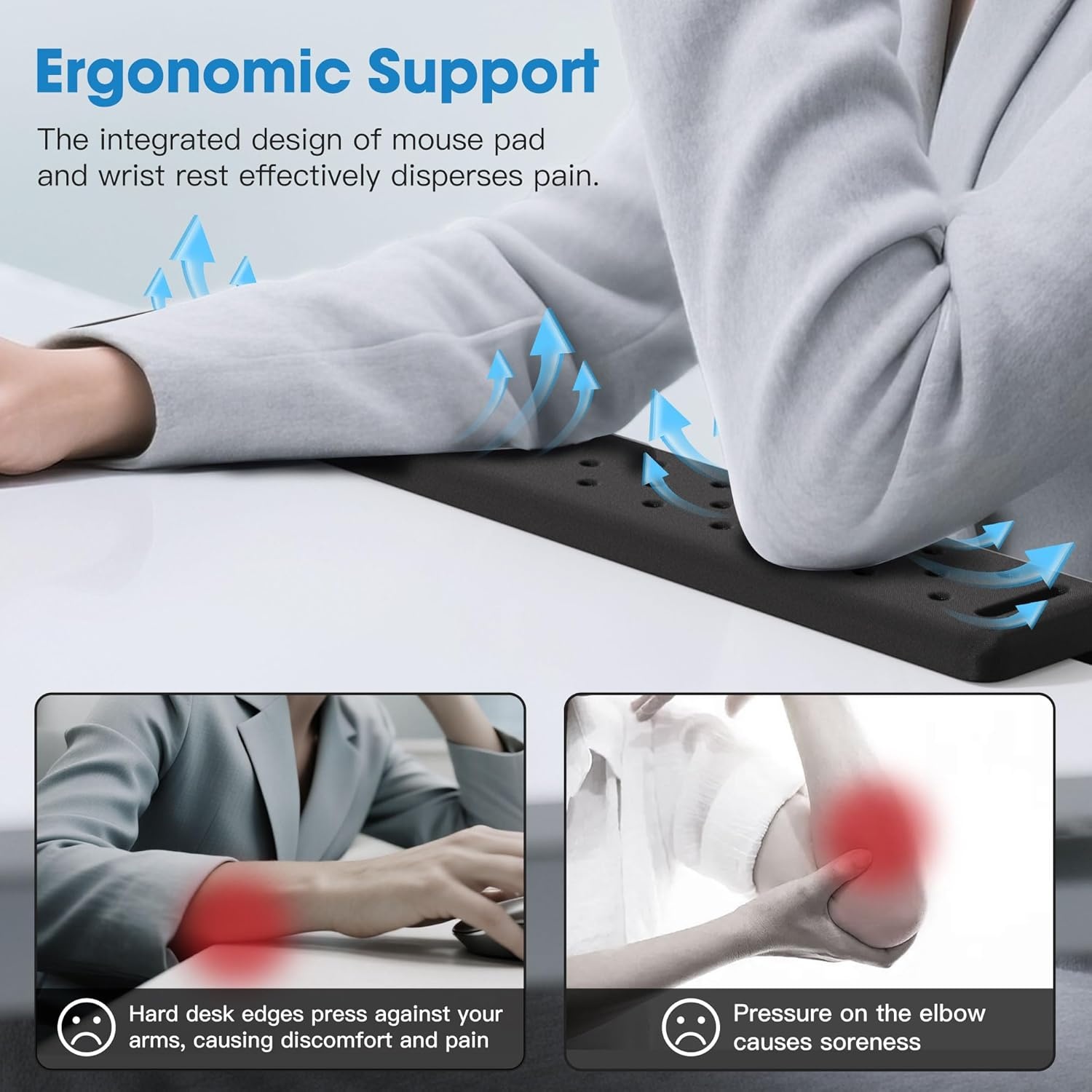 image:imageMEKASS LShaped Desk Elbow Pad for Desk Memory Foam Elbow Support Padding with NonSlip 2Piece Ergonomic Desk Edge Cushion Wrist Comfort Support for Office Home Diamond BlackLong Dimpled Black
