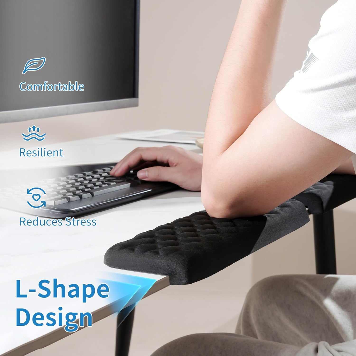 image:imageMEKASS LShaped Desk Elbow Pad for Desk Memory Foam Elbow Support Padding with NonSlip 2Piece Ergonomic Desk Edge Cushion Wrist Comfort Support for Office Home Diamond BlackDiamond Black