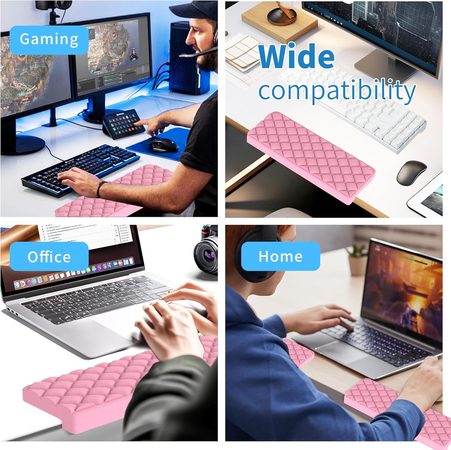image:imageMEKASS LShaped Desk Elbow Pad for Desk Memory Foam Elbow Support Padding with NonSlip 2Piece Ergonomic Desk Edge Cushion Wrist Comfort Support for Office Home Diamond BlackDiamond Pink
