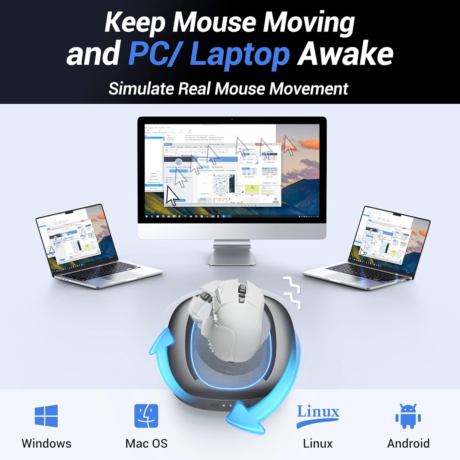 image:imageMEKASS Mouse Mover with Adjustable Interval Timer and UltraSilent Motor Mouse Jiggler Simulates Real Mouse Movement No Need Software Mouse Jiggers for Keeping Computer AwakeBlackLARGE TURNTABLEBlack